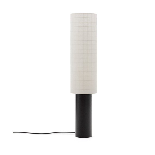 Baltos spalvos/juodos spalvos pastatomas šviestuvas (aukštis 142 cm) su tekstiliniu gaubtu Dulan – Kave Home