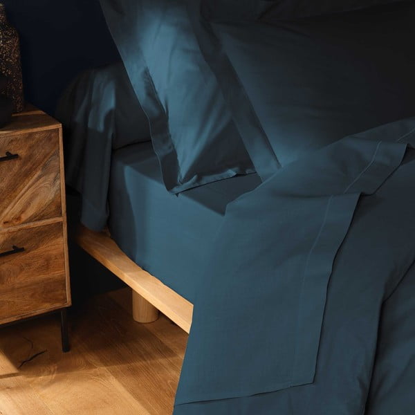 Iš medvilnės paklodė mėlynos spalvos su guma 160x200 cm Lina – douceur d'intérieur-image-2