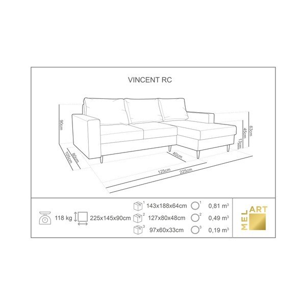Juoda kampinė sofa-lova su šezlongu dešinėje pusėje Mazzini Sofos Iris-image-1