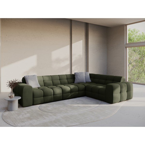 Žalios spalvos kampinė sofa (su dešiniuoju kampu/„L“ formos) Kendal – Micadoni -image-1