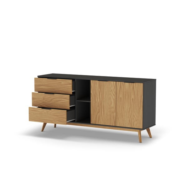 Juoda/natūrali žema pušies komoda 165x80 cm Lavis - Marckeric-image-2