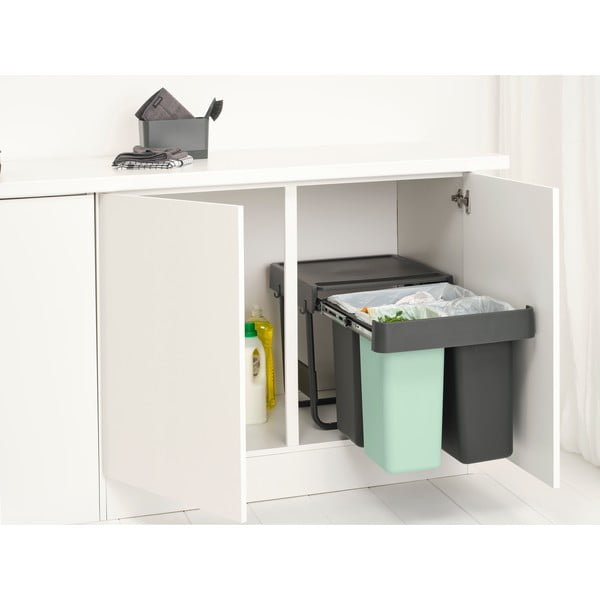 Iš plastiko šiukšliadėžė mėtų spalvos/tamsiai pilkos spalvos rūšiavimui/įmontuota 40 l Sort&Go – Brabantia-image-1