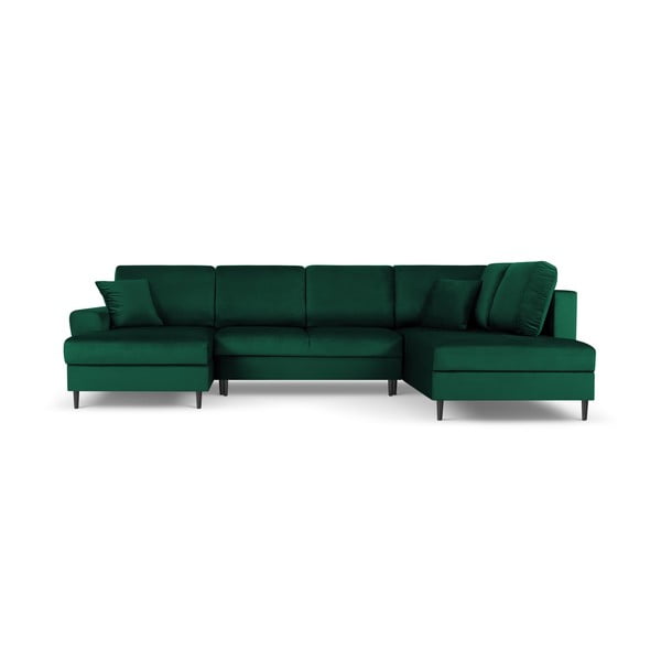 Žalios spalvos iš velveto sulankstoma/su sandėliavimo vieta kampinė sofa (su dešiniuoju kampu/„U“ formos) Kyoto – Cosmopolitan Design