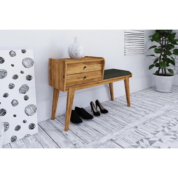 Ąžuolinis suolas su stalčiais ir žalia sėdyne Retro - The Beds-image-1