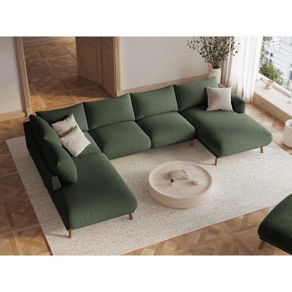 Žalios spalvos kampinė sofa („U“ formos) Naomi – Micadoni -image-1