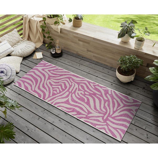 Rožinės ir smėlio spalvos lauko kilimėlis NORTHRUGS Cebra, 70 x 300 cm-image-1
