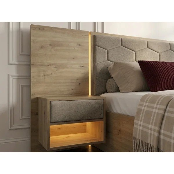 Taupe spalvos dvigulė lova audiniu dengta/iš medžio drožlių plokštės su sandėliavimo vieta su lovos grotelėmis 160x200 cm Palmeraie – Bobochic Paris-image-1
