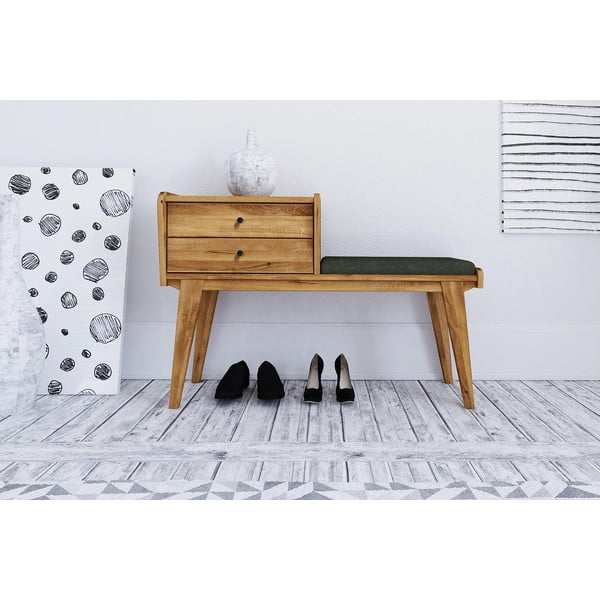 Ąžuolinis suolas su stalčiais ir žalia sėdyne Retro - The Beds-image-2