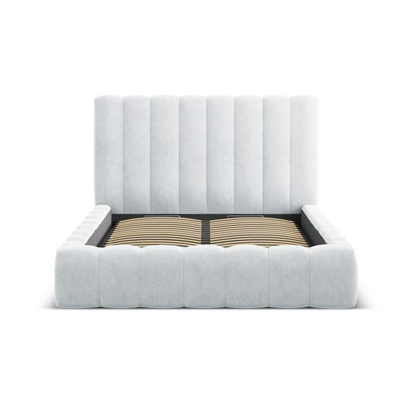 Dvigulė lova šviesiai pilkos spalvos audiniu dengta su sandėliavimo vieta su lovos grotelėmis 180x200 cm Kelp – Micadoni Home-image-3