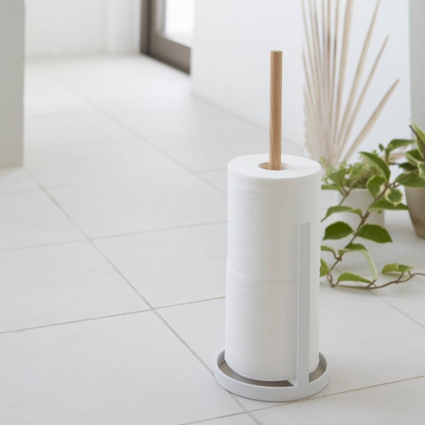 Baltas tualetinio popieriaus laikiklis su buko medžio detalėmis YAMAZAKI Tosca-image-1