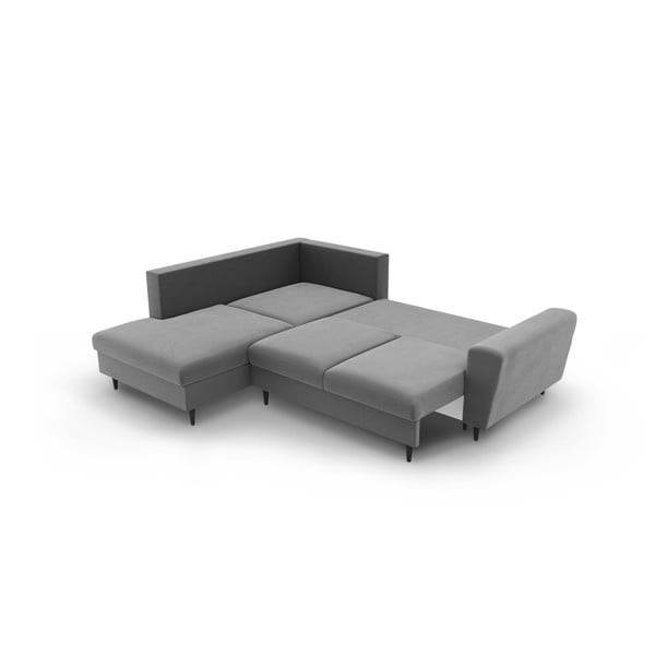 Šviesiai pilkos spalvos iš velveto sulankstoma/su sandėliavimo vieta kampinė sofa (su kairiuoju kampu/„L“ formos) Kyoto – Cosmopolitan Design-image-4
