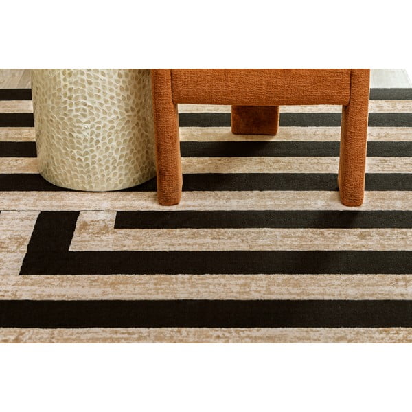 Juodos spalvos/smėlio spalvos iš vilnos kilimas 200x300 cm Agnus Art Deco II – Agnella-image-1