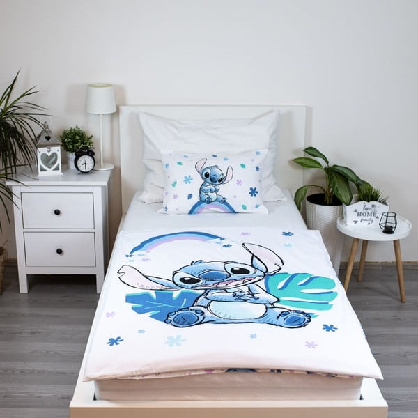 Baltos spalvos/mėlynos spalvos iš medvilnės vaikiška patalynė vaikiškai lovai 135x100 cm Lilo and Stitch "Rainbow" – Jerry Fabrics-image-1