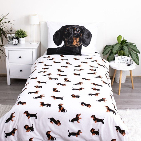 Juodos ir baltos spalvos iš medvilnės viengulė vaikiška patalynė 140x200 cm Dachshund – Jerry Fabrics-image-2