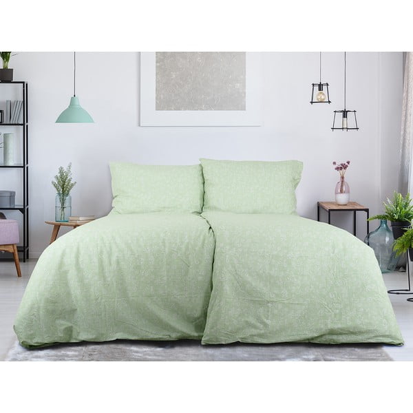 Žalios spalvos iš banguotos tekstūros viengulė patalynė 140x200 cm Green Flowers – B.E.S.