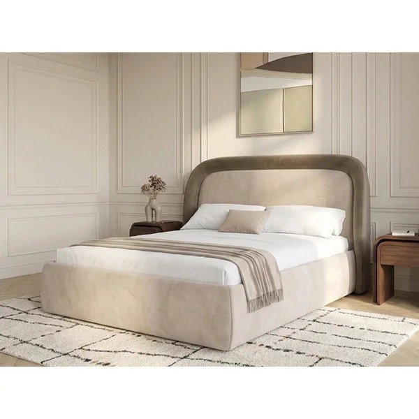 Taupe spalvos dvigulė lova audiniu dengta su sandėliavimo vieta su lovos grotelėmis 160x200 cm Sam – Bobochic Paris-image-4