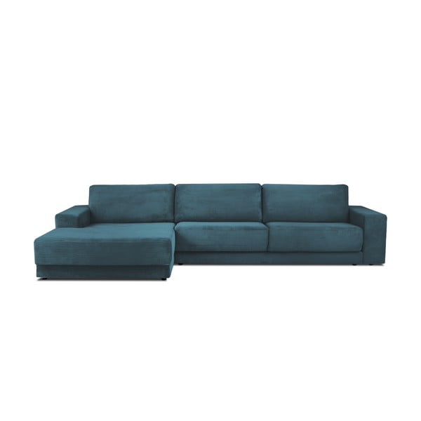 Mėlyna aksominė sofa-lova Milo Casa Donatella, kampas kairėje