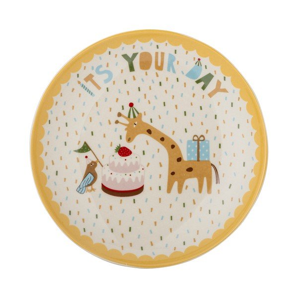 Geltonos spalvos/kreminės spalvos iš akmens masės vaikiška lėkštė ø 16 cm Celebrate – Bloomingville Mini