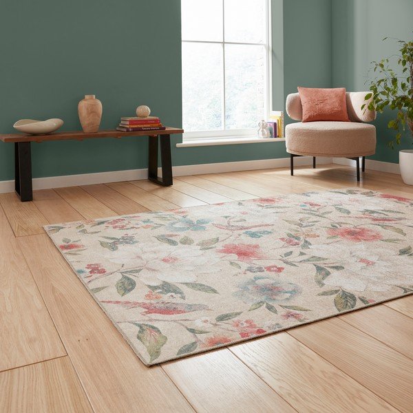 Skalbiamas kilimas smėlio spalvos 122x170 cm Pipa Floral – Catherine Lansfield-image-1