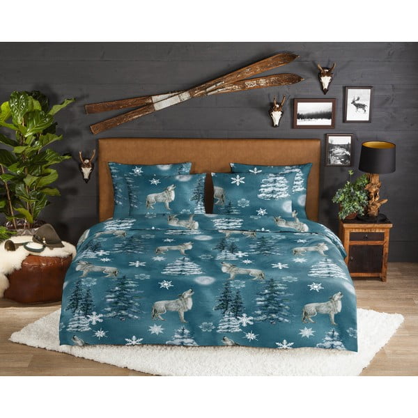 Iš flanelės dvigulė/itin ilga patalynė smaragdinės spalvos 200x220 cm Midnight – Good Morning-image-1