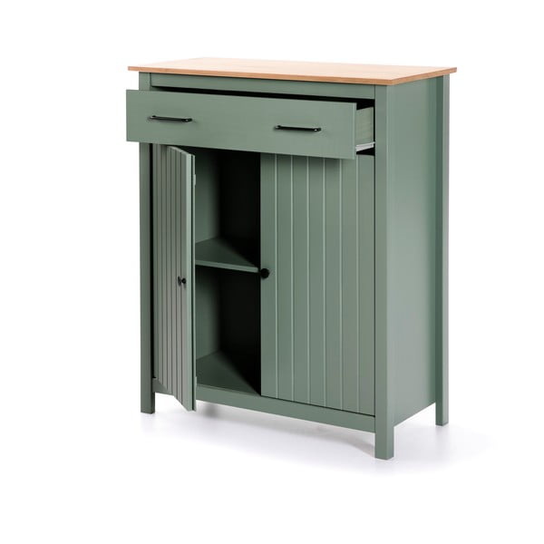 Iš pušies masyvo aukšta šoninė spintelė žalios spalvos/natūralios spalvos 90x110 cm Miranda – Marckeric-image-3