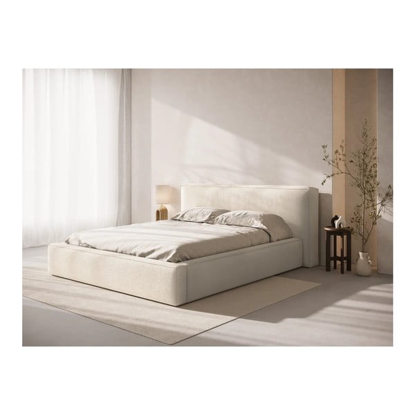 Kreminės spalvos dvigulė lova audiniu dengta su sandėliavimo vieta su lovos grotelėmis 140x200 cm Simon Olivia – Micadoni -image-2