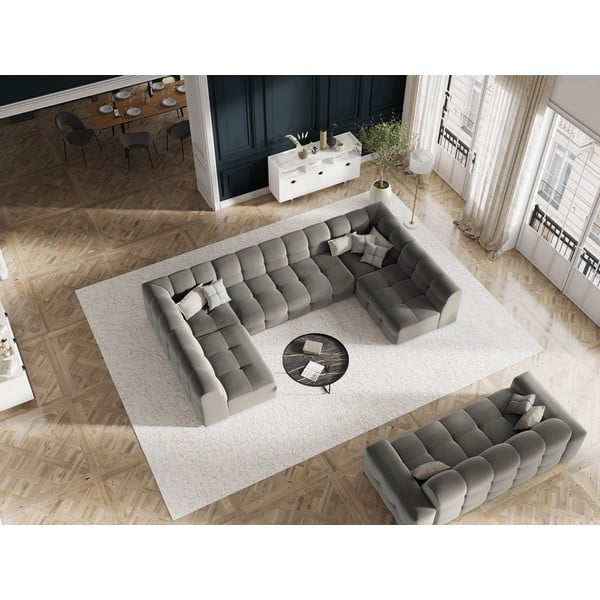 Pilka aksominė kampinė sofa (U formos) Kendal - Micadoni Home-image-1
