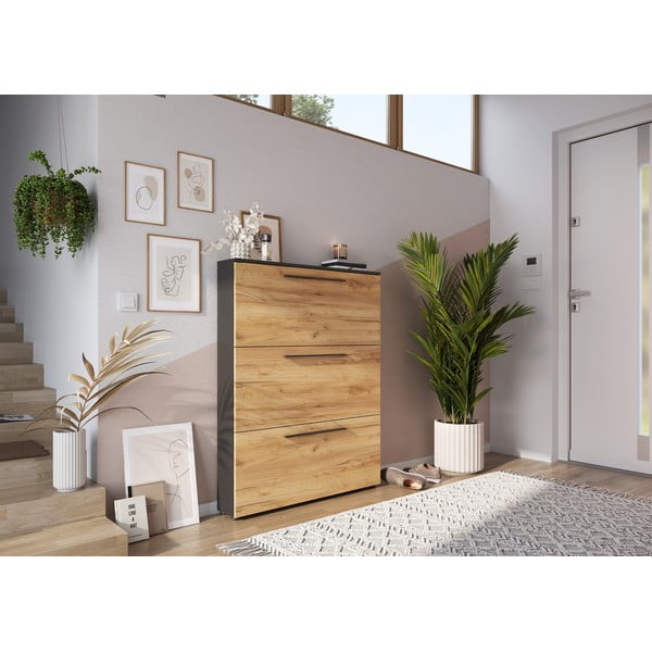 Tamsiai pilka ąžuolinė atlenkiama batų lentyna Wildomar - Germania-image-1