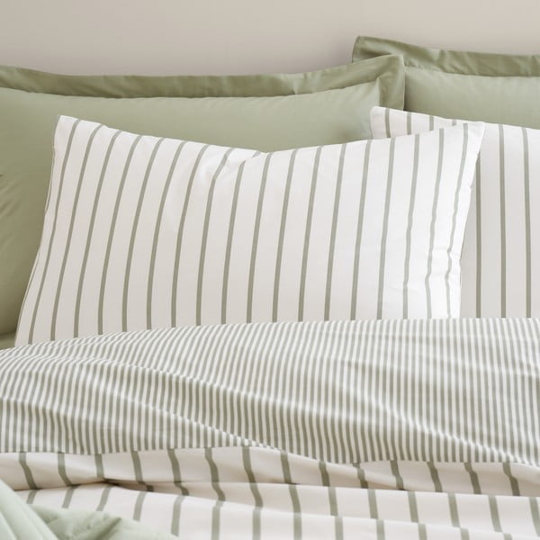 Žalios spalvos/kreminės spalvos iš medvilnės dvigulė patalynė 200x200 cm Hampton Stripe – Bianca-image-3