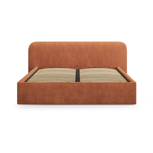 Raudonos plytų spalvos dvigulė lova audiniu dengta su sandėliavimo vieta su lovos grotelėmis 160x200 cm Elizabeth – Micadoni -image-4