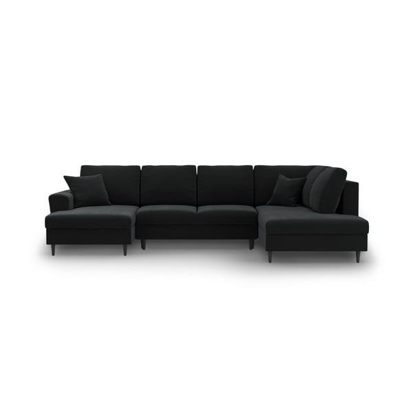 Juodos spalvos iš velveto sulankstoma/su sandėliavimo vieta kampinė sofa (su dešiniuoju kampu/„U“ formos) Kyoto – Cosmopolitan Design