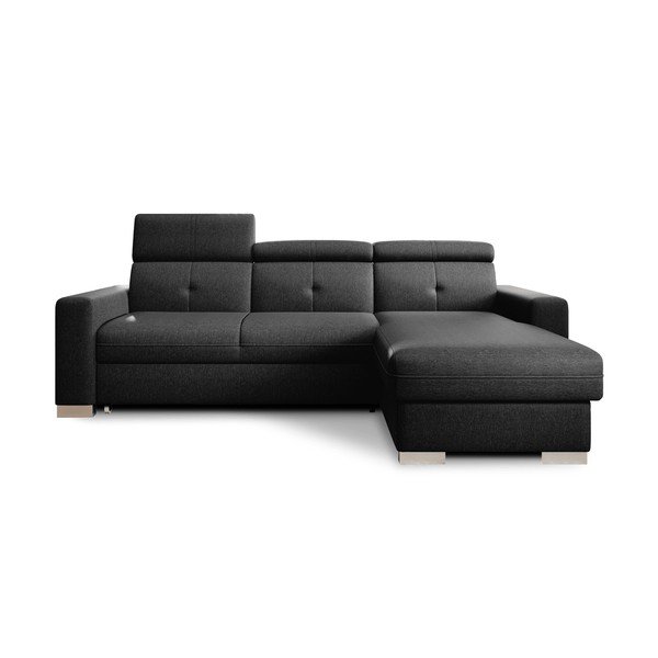 Juodos spalvos sulankstoma/su sandėliavimo vieta kampinė sofa (su dešiniuoju kampu/su gultu) Fresia – ELTAP