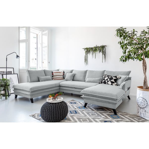 Šviesiai pilka U formos sofa-lova Miuform Charming Charlie, kairysis kampas-image-3