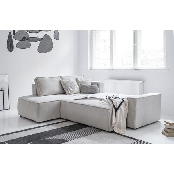 Iš kordinio velveto sulankstoma kampinė sofa baltos spalvos (su kairiuoju kampu) Brave Dave – Miuform-image-4