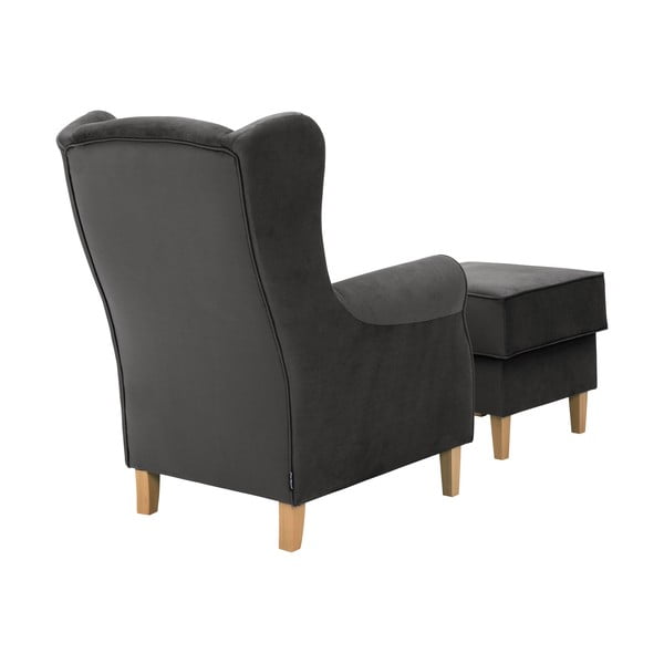 Antracito spalvos aksominis krėslas su pakoja Max Winzer Lorris-image-3