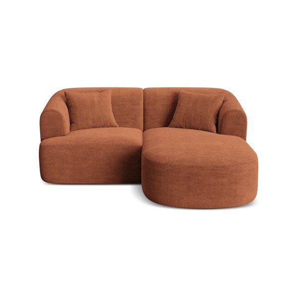 Terakotos spalvos kampinė sofa iš kordinio velveto (su dešiniuoju kampu/su gultu) Campi – Cosmopolitan Design