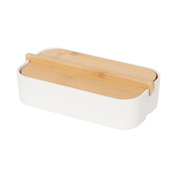 Balta dėžutė daiktams su bambukiniu dangteliu Compactor Ecologic, 15,4 x 8,3 cm