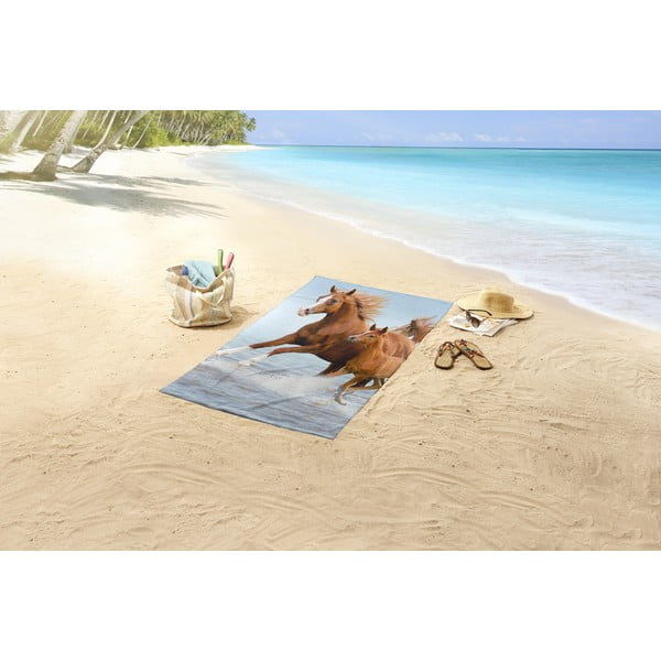 Mėlynos spalvos/rudos spalvos vaikams iš velveto paplūdimio rankšluostis 75x150 cm Free – Good Morning-image-1