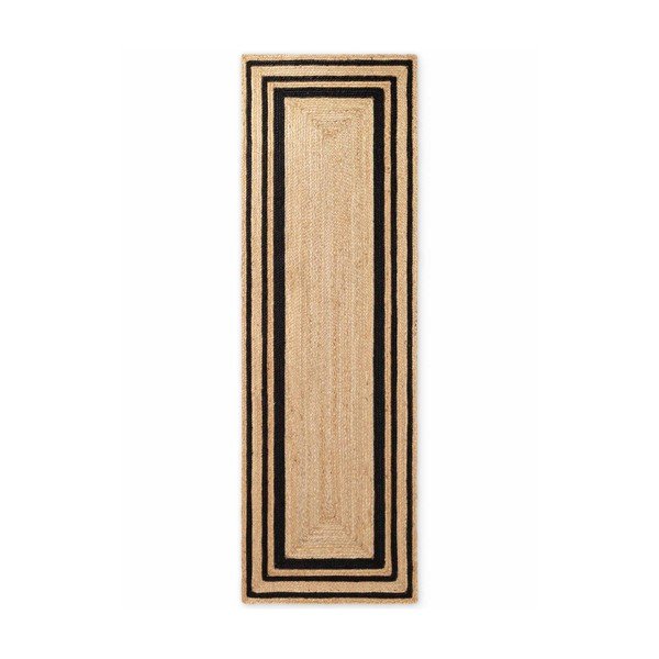 Apverčiamas/rankų darbo juodos spalvos/natūralios spalvos iš džiuto kilimas 80x250 cm Looma – Hanse Home