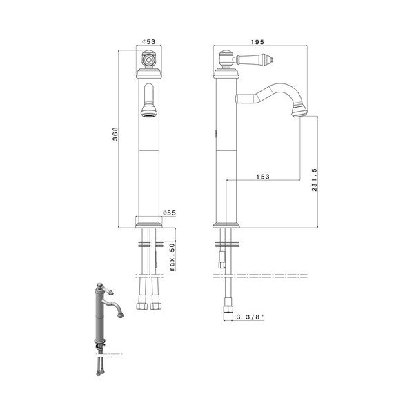 Kriauklei čiaupas blizgios sidabrinės spalvos stovimas Vienna – Sapho-image-4