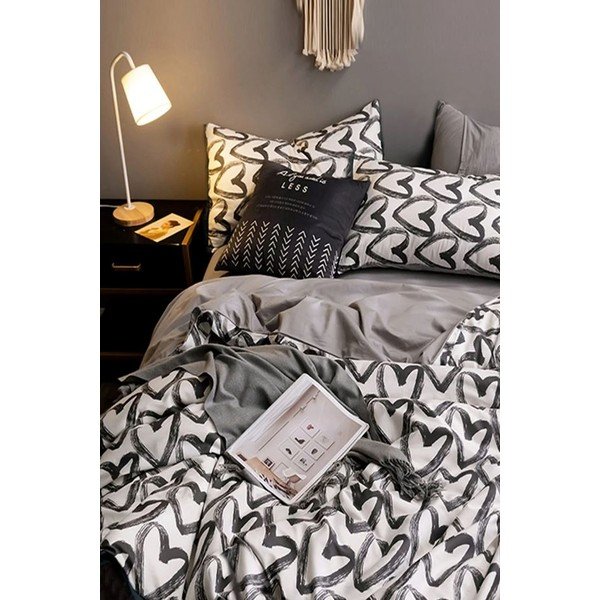 Balta ir pilka medvilninė viengulė lova / prailginta patalynė su paklode 160x220 cm - Mila Home-image-3