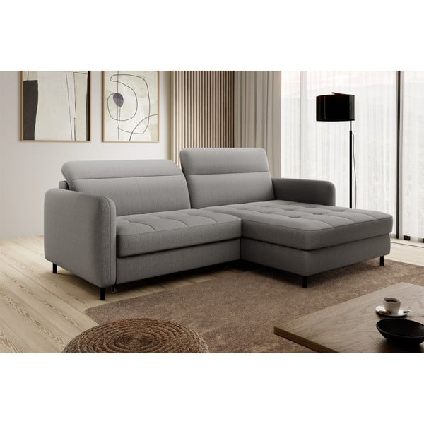 Pilkos spalvos iš velveto sulankstoma/su sandėliavimo vieta kampinė sofa (su dešiniuoju kampu/su gultu) Gomsi – ELTAP-image-4