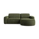 Žalios spalvos iš šenilinio audinio kampinė sofa (su dešiniuoju kampu/su gultu) Omao – Makamii
