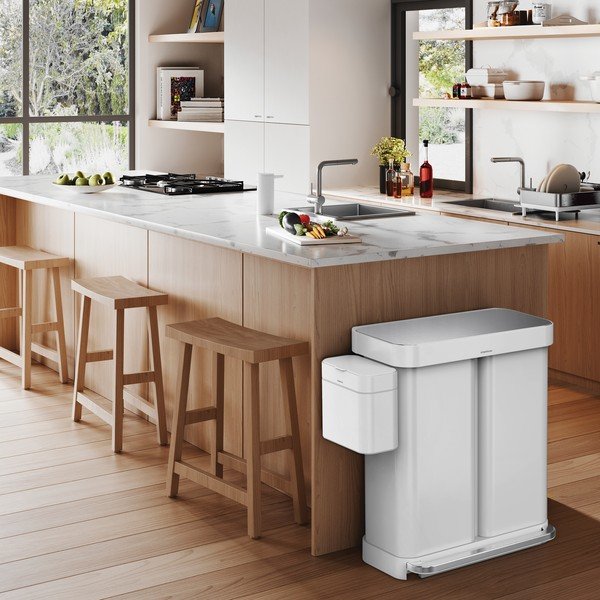 Šiukšliadėžė iš plieno baltos spalvos su pedalu 58 l – simplehuman-image-1