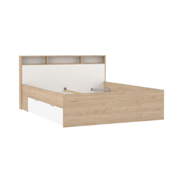 Natūralios spalvos dvigulė lova iš ąžuolo su sandėliavimo vieta be grotelių 160x200 cm Ikast – Tvilum-image-2