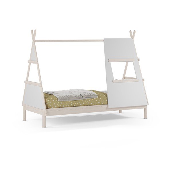 Kreminės spalvos naminė iš pušies masyvo vaikiška lova su lovos grotelėmis 90x200 cm Enola – Marckeric-image-2