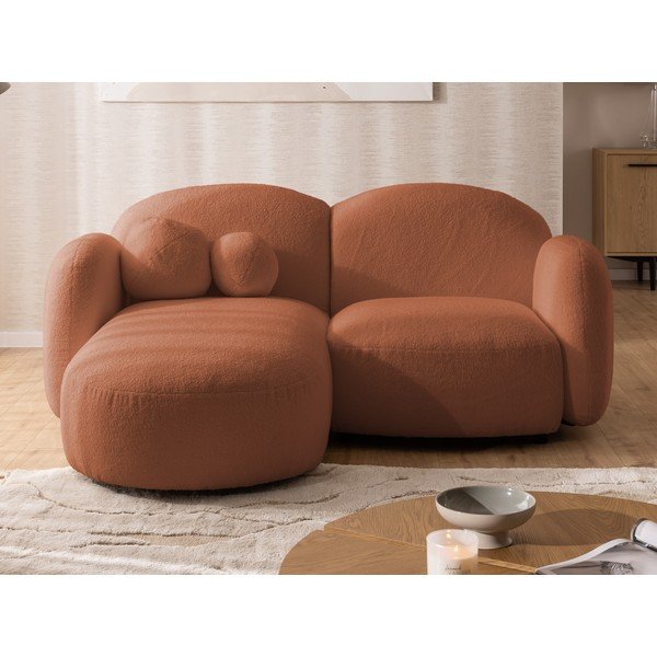 Terakotos spalvos kampinė sofa iš boucle (su kairiuoju kampu/su gultu) Orbit – Ropez-image-1