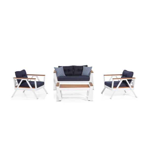 Sodo poilsio baldų komplektas baltos spalvos/mėlynos spalvos 4 žmonėms Atlas – Floriane Garden