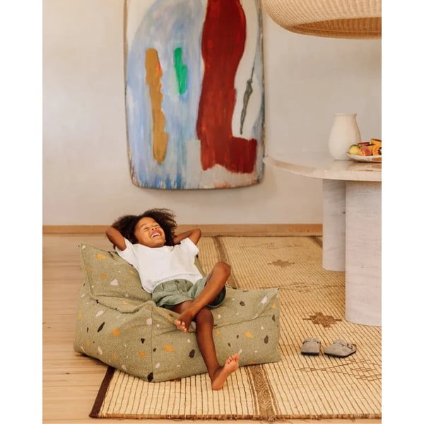 Žalios spalvos iš boucle/iš šenilinio audinio vaikiškas sėdmaišis Terrazzo Chair – Wigiwama-image-3