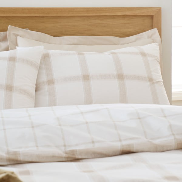 Smėlio spalvos iš medvilnės dvigulė patalynė 200x200 cm Oxton Check – Bianca-image-3
